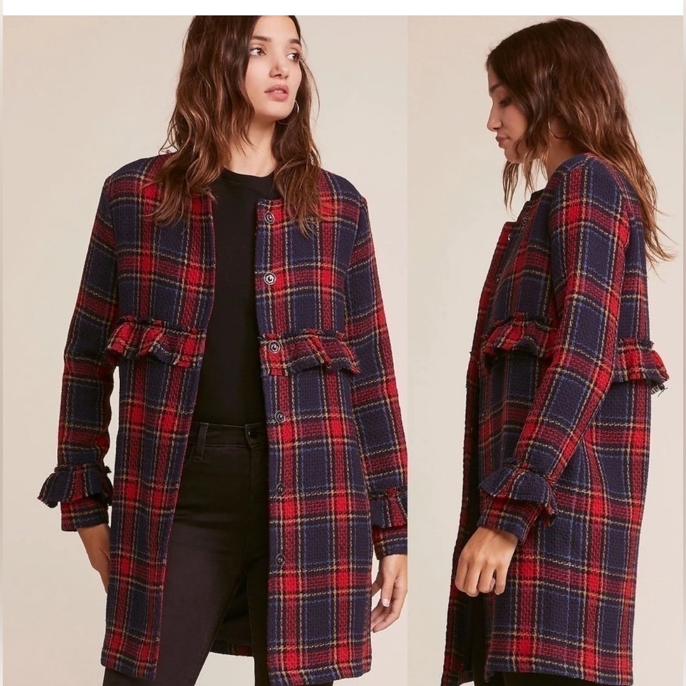 ANTHROPOLOGIE Jack by BB Dakota blue red Plaid Coat size - Picture 6 of 7